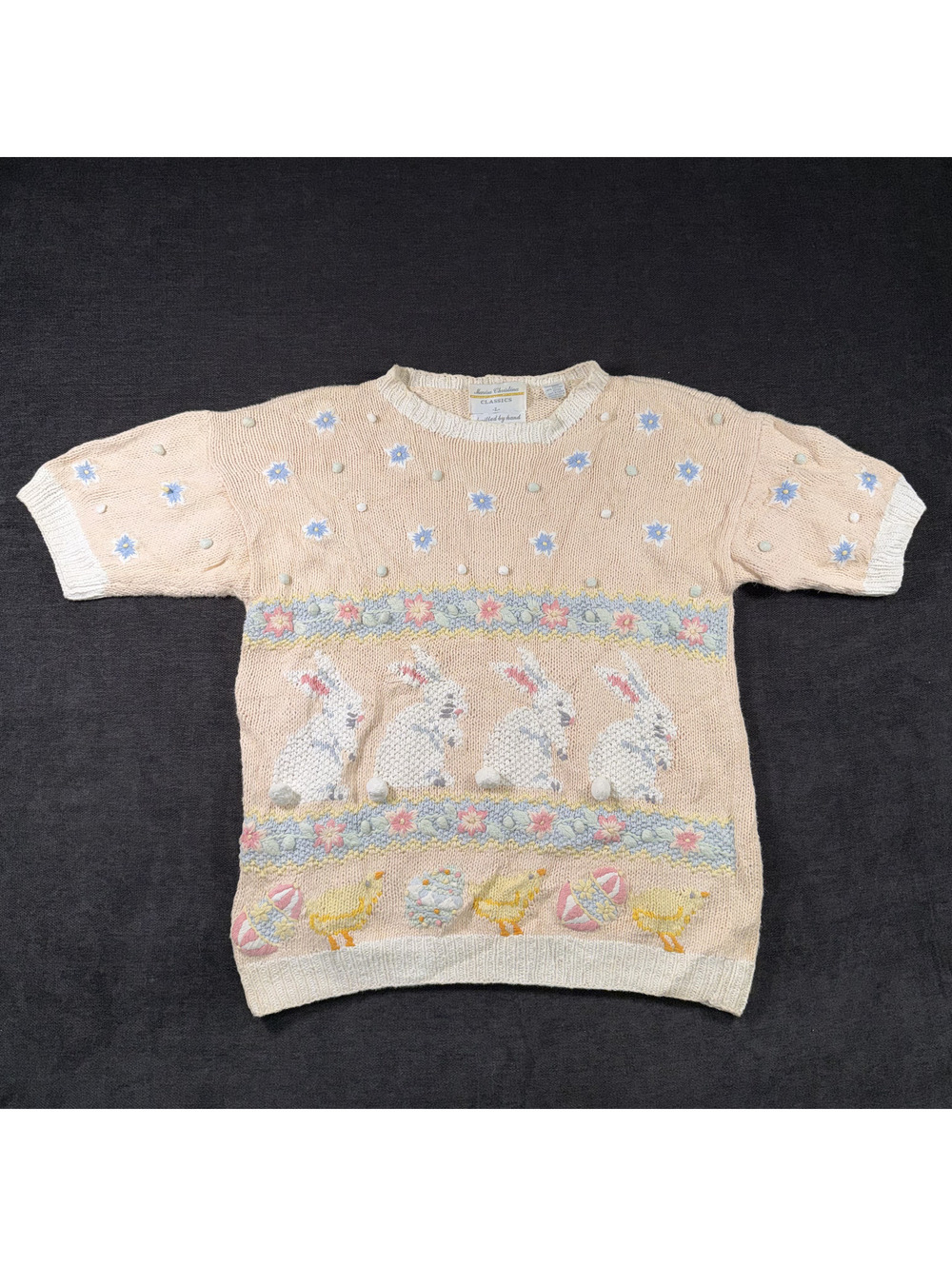 Vintage Hand-Knitted Easter Bunny and Chick Sweater Large